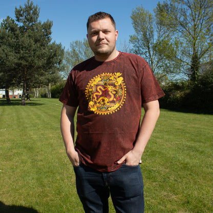 Nomad Szári Kőmosott Pamut Póló - Sárkány Mandala - Bordó - XL