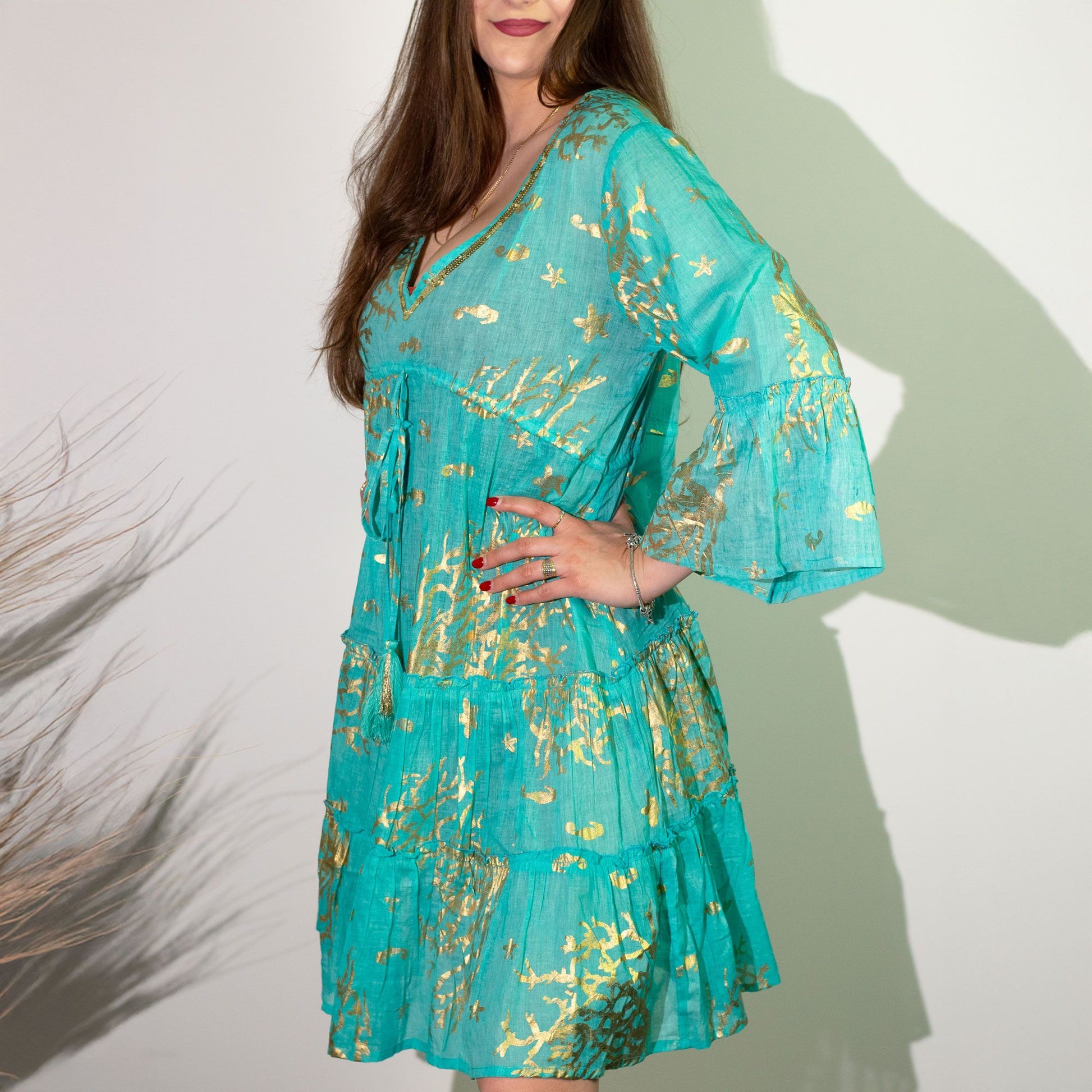 Nomad Sari On the Med Collection - Dress - Turquoise & Gold Coral