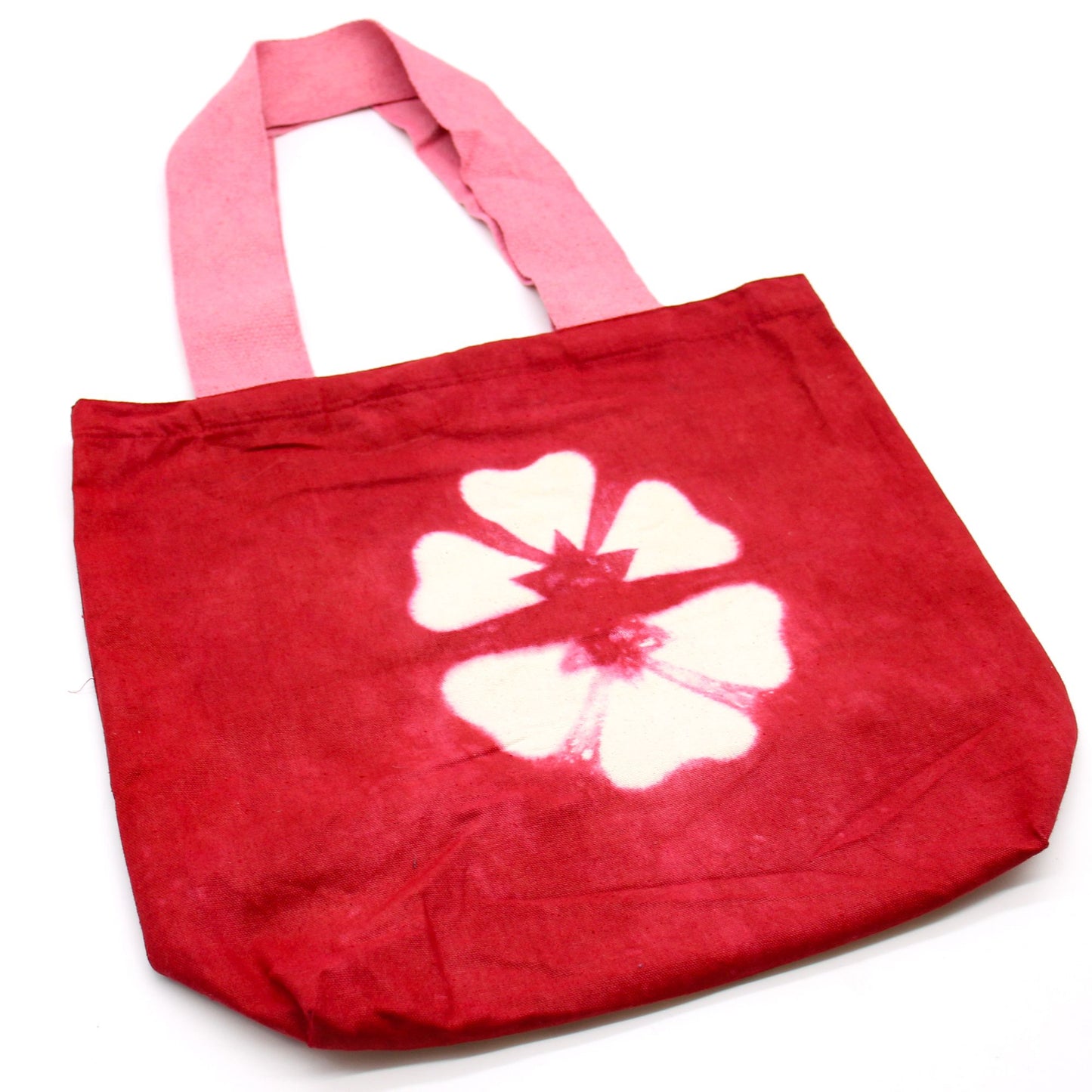 Natúr batikolt pamut táska (8oz) - 38x42x12cm - Bordó virág - Rózsaszín fül