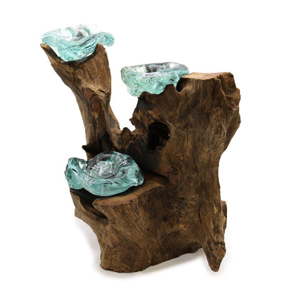 Molton Glass hármas gyertyatartó fa alapon