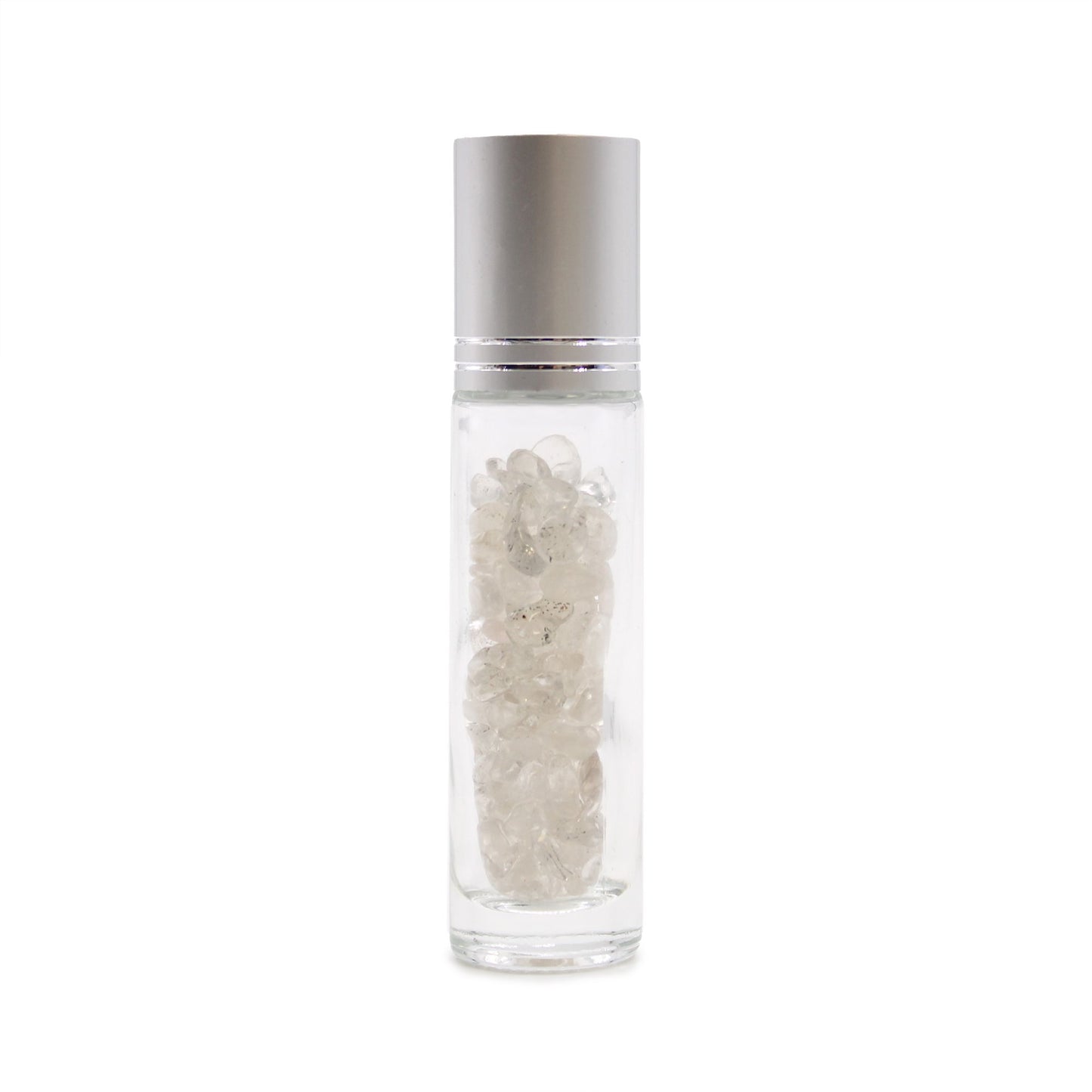 Drágakő illóolaj roll-on palack - Hegyikristály - Ezüst kupakkal + Drágakő roll-on fej 5 ml-es palackhoz - Hegyikristály