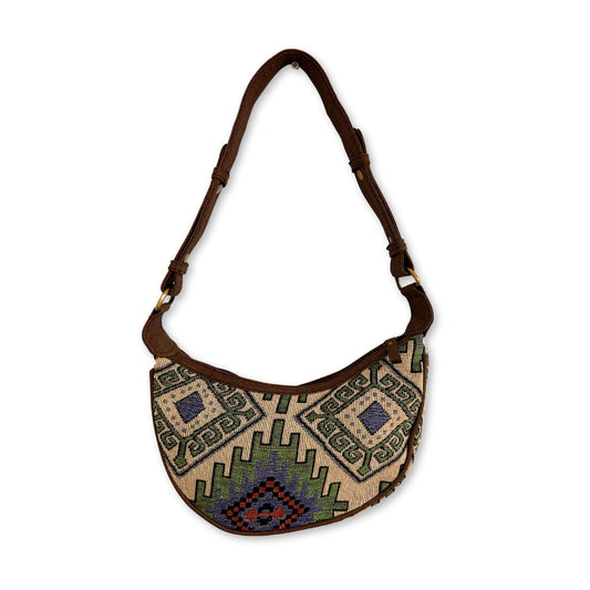 Jacquard Hobo táska - Geo-Geen (barna pánttal)