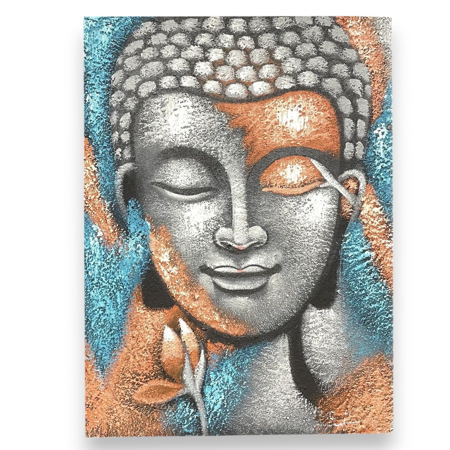 Buddha festmény – Ezüst és rozéarany virág 75x55cm