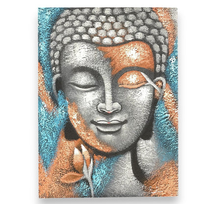 Buddha festmény – Ezüst és rozéarany virág 75x55cm