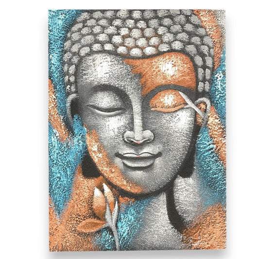 Buddha festmény – Ezüst és rozéarany virág 75x55cm