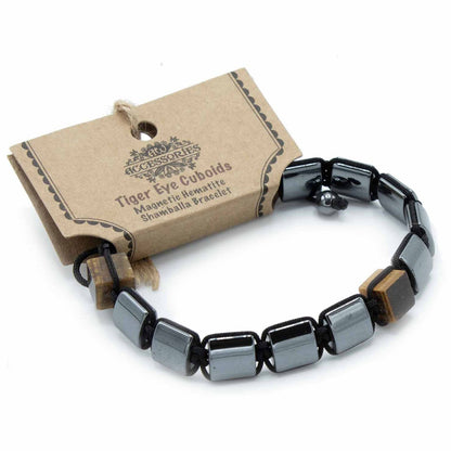 Mágneses Hematit Shamballa Karkötő - Tigrisszem Téglalapok