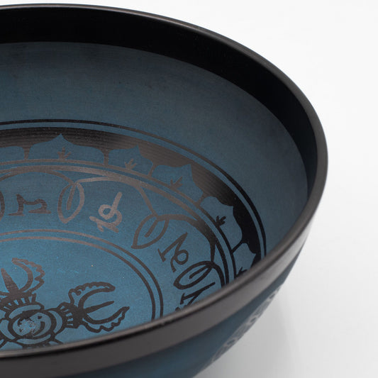Nagy alumínium éneklő tál – tibeti dupla Dorje kivitel – kék (27 cm)