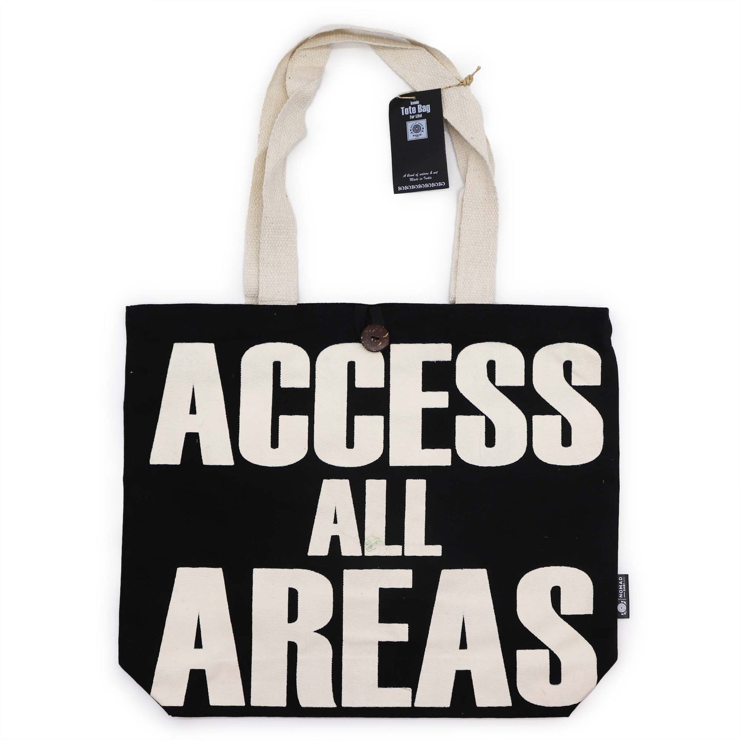 Nomad Sari Iconic Classic Tote Bag - ACCESS ALL AREAS - Black Natural 10oz