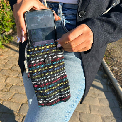Telefontartó táska fekete és mintás - rókás