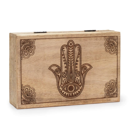 Nagy téglalap alakú doboz 21,5x14x6,3cm - Fekete Hamsa gravírozással