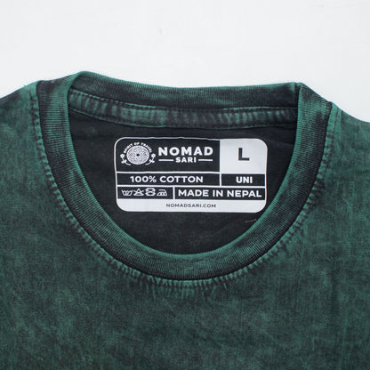 Nomad Sari Stonewashed pamut póló – Életfa – Zöld – L-es