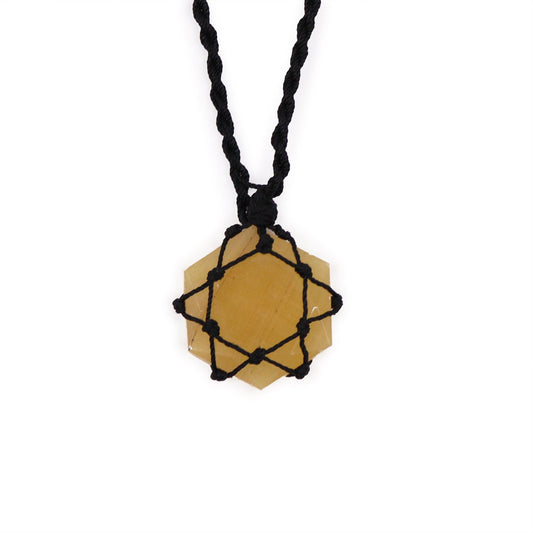 Befűzött drágakő hatszög medál – Sárga kvarc
