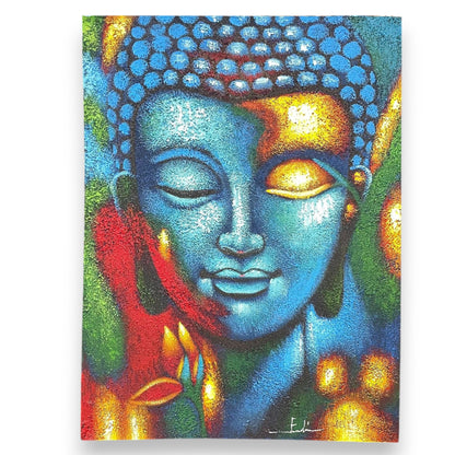 Buddha festmény – kék és arany virág, 75x55 cm