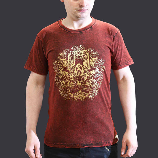 Nomad Sari Stonewashed Pamut Póló – Hamsa – Bordó – S-es