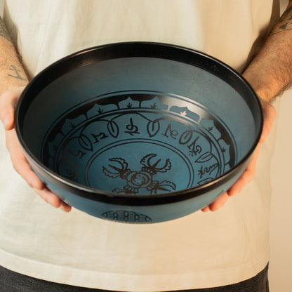 Nagy alumínium éneklő tál – tibeti dupla Dorje kivitel – kék (27 cm)
