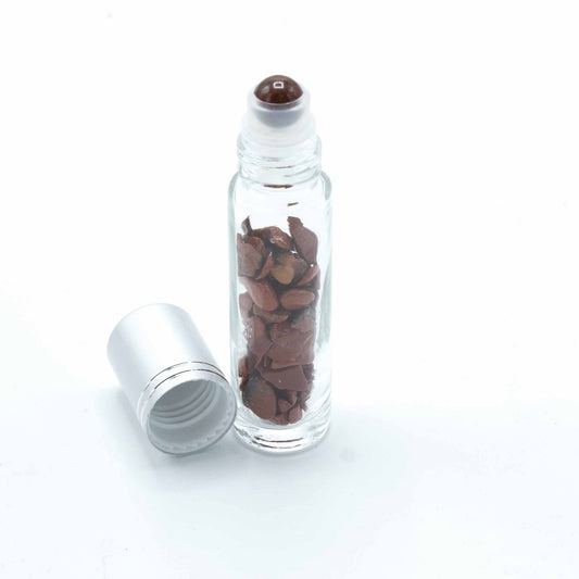 Drágakő illóolaj roll-on palack - Vörös jáspis - Ezüst kupakkal + Drágakő roll-on golyó 5 ml-es palackhoz - Vörös jáspis