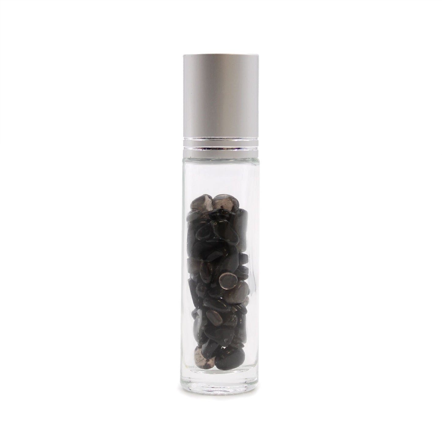 Gemstone Essential Oil Roller Bottle - Black Tourmaline  - Silver Cap + Gemstone Roller Tip for 5ml Bottle - Black Tourmaline