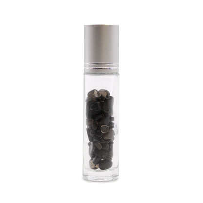 Gemstone Essential Oil Roller Bottle - Black Tourmaline  - Silver Cap + Gemstone Roller Tip for 5ml Bottle - Black Tourmaline