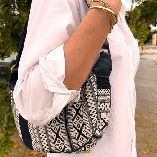 Jacquard Hobo táska - Szürke Metro (fekete pánt)