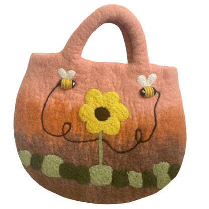 Napraforgó és méhek nemezelt táska - 35x27cm