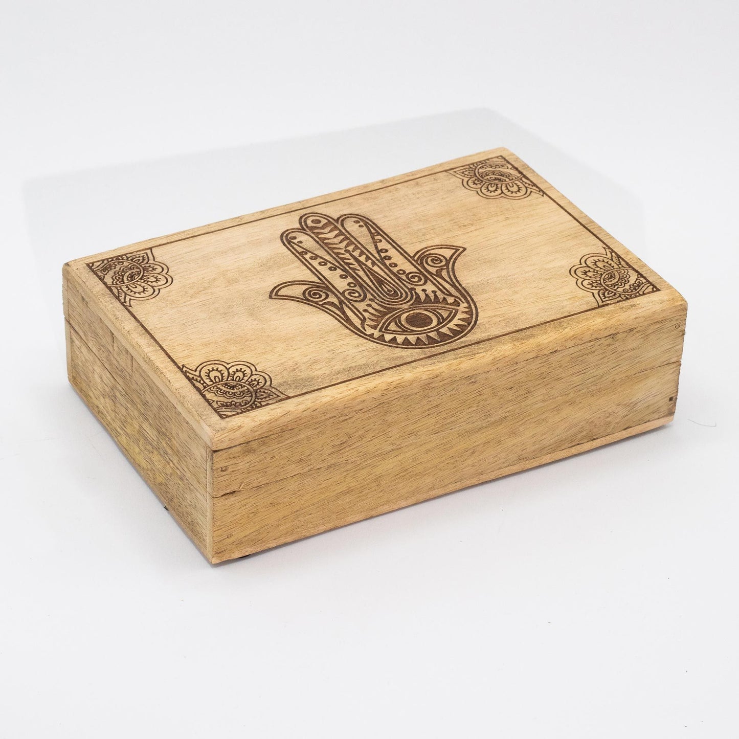 Nagy téglalap alakú doboz 21,5x14x6,3cm - Fekete Hamsa gravírozással