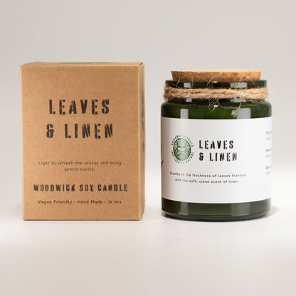 Greenman Woodwick Soy Candle - Leaves and Linen