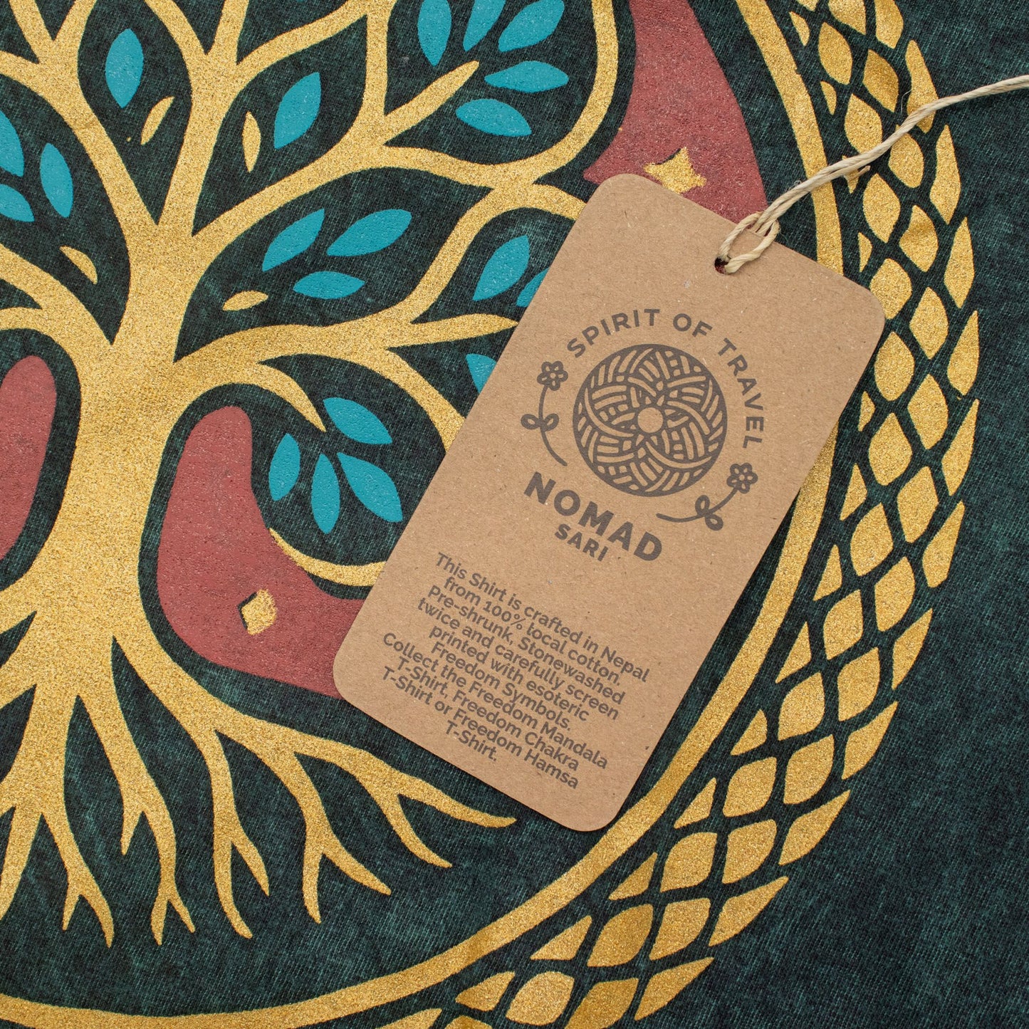 Nomad Sari Stonewashed pamut póló – Életfa – Zöld – L-es