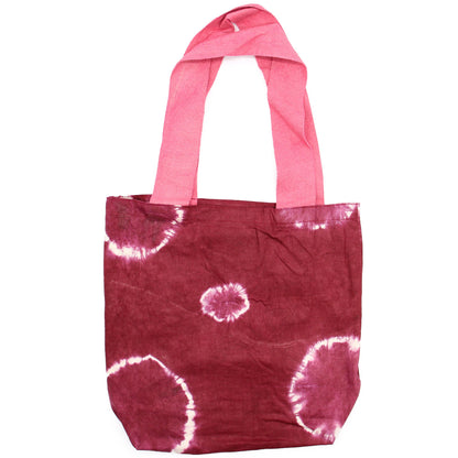 Natúr batikos pamuttáska (8oz) - 38x42x12cm - Bordó karikák - Rózsaszín fogantyú