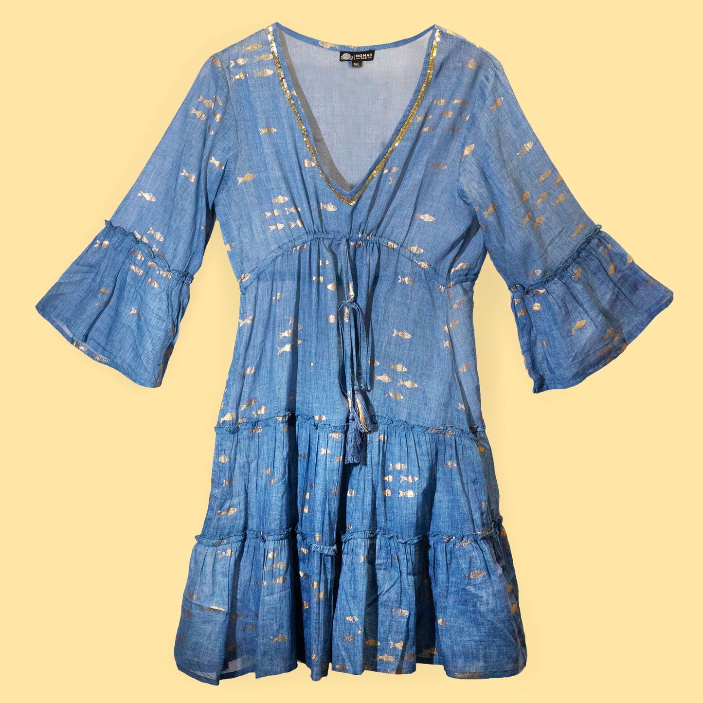 Nomad Sari On the Med Collection - Dress - Sea Blue & Gold Fish