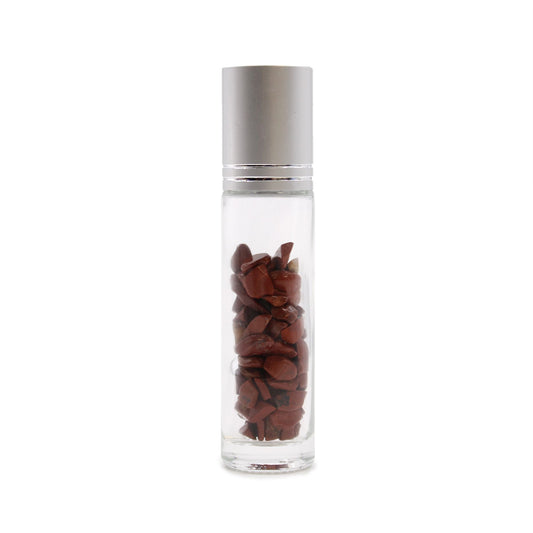 Drágakő illóolaj roll-on palack - Vörös jáspis - Ezüst kupakkal + Drágakő roll-on golyó 5 ml-es palackhoz - Vörös jáspis