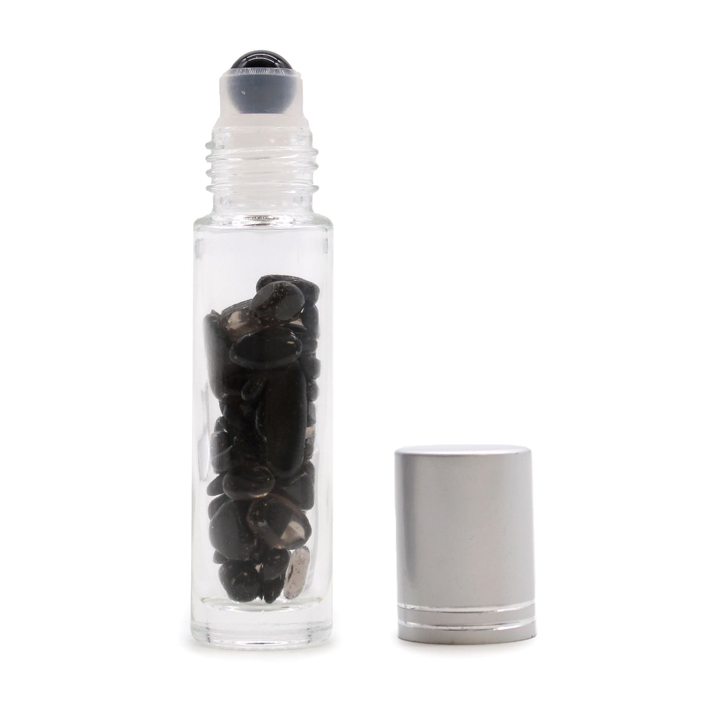 Gemstone Essential Oil Roller Bottle - Black Tourmaline  - Silver Cap + Gemstone Roller Tip for 5ml Bottle - Black Tourmaline