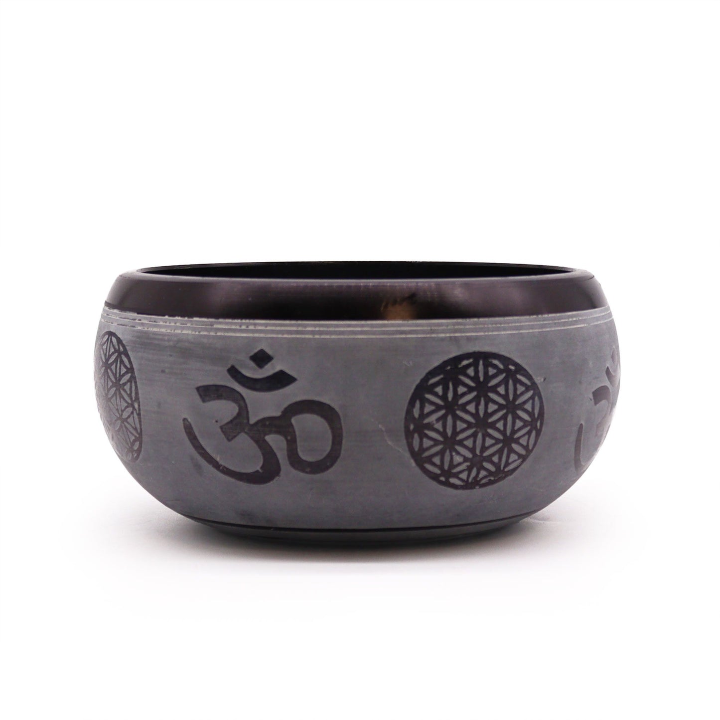 Földpor hangtál – Om öt Buddha – 16 cm