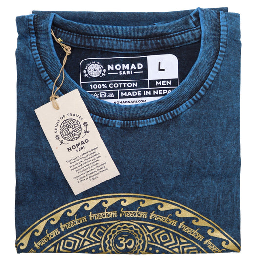 Nomad Sari kőmosott pamut póló – Csakra – Kék – L-es méret