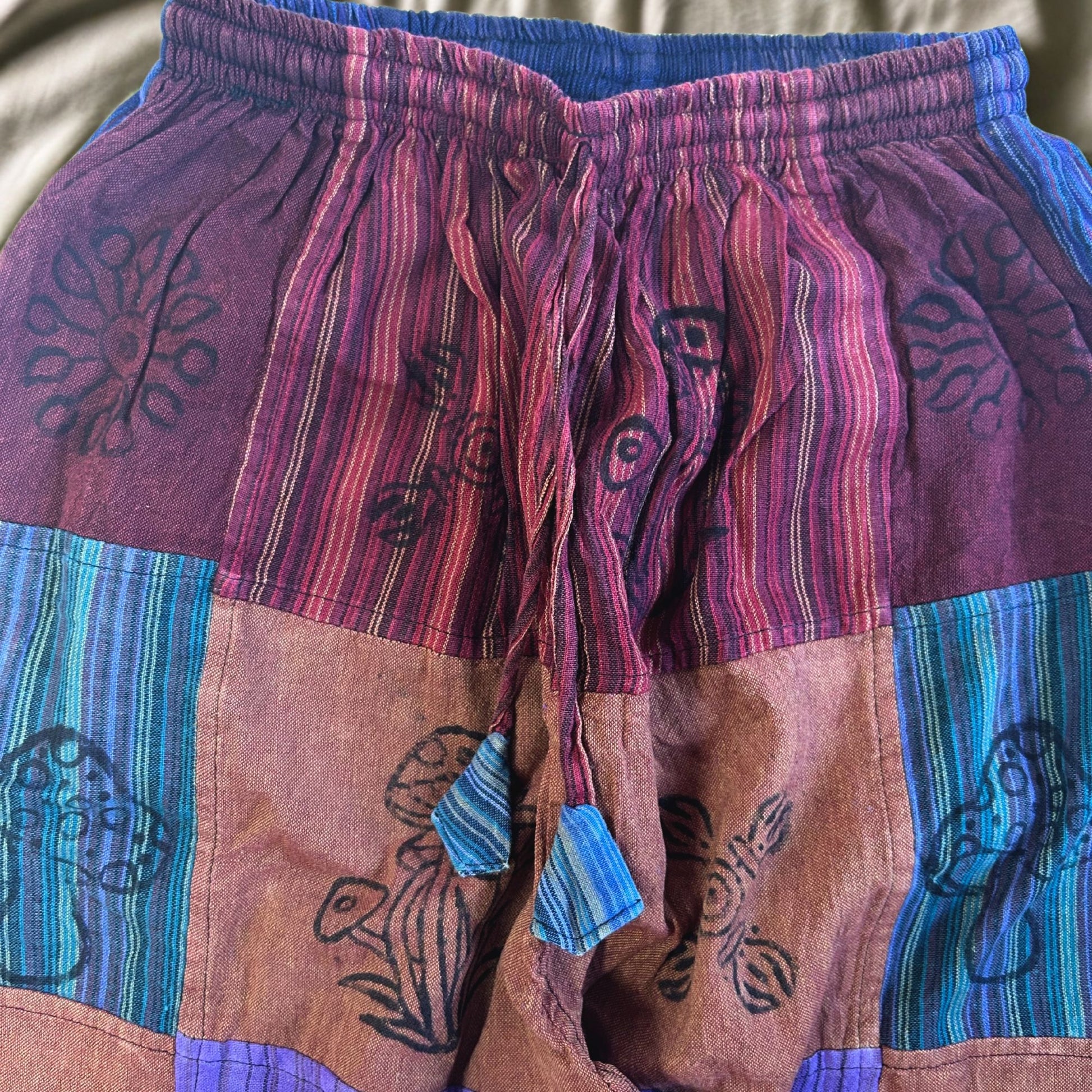 Nomad Sari Mushroom Pants - Block Print Designs - Purple Tones