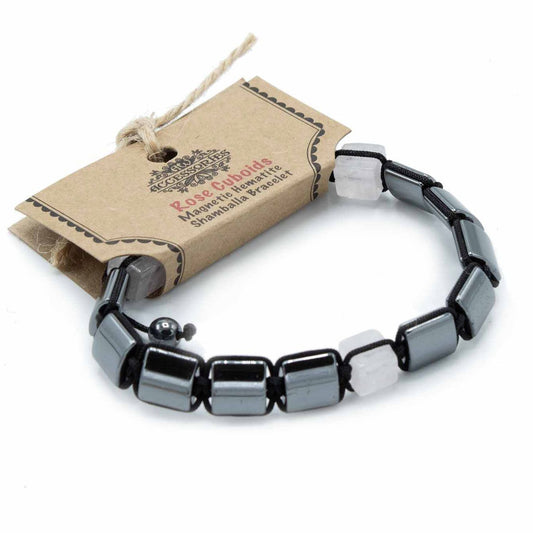 Mágneses Hematit Shamballa Karkötő - Rózsaszín Téglatestek