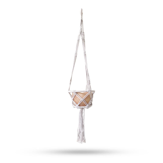 Makramé karikás kaspótartó kicsi - Natúr - 16 cm-es karika