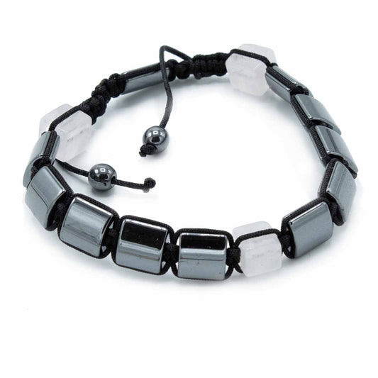 Mágneses Hematit Shamballa Karkötő - Rózsaszín Téglatestek