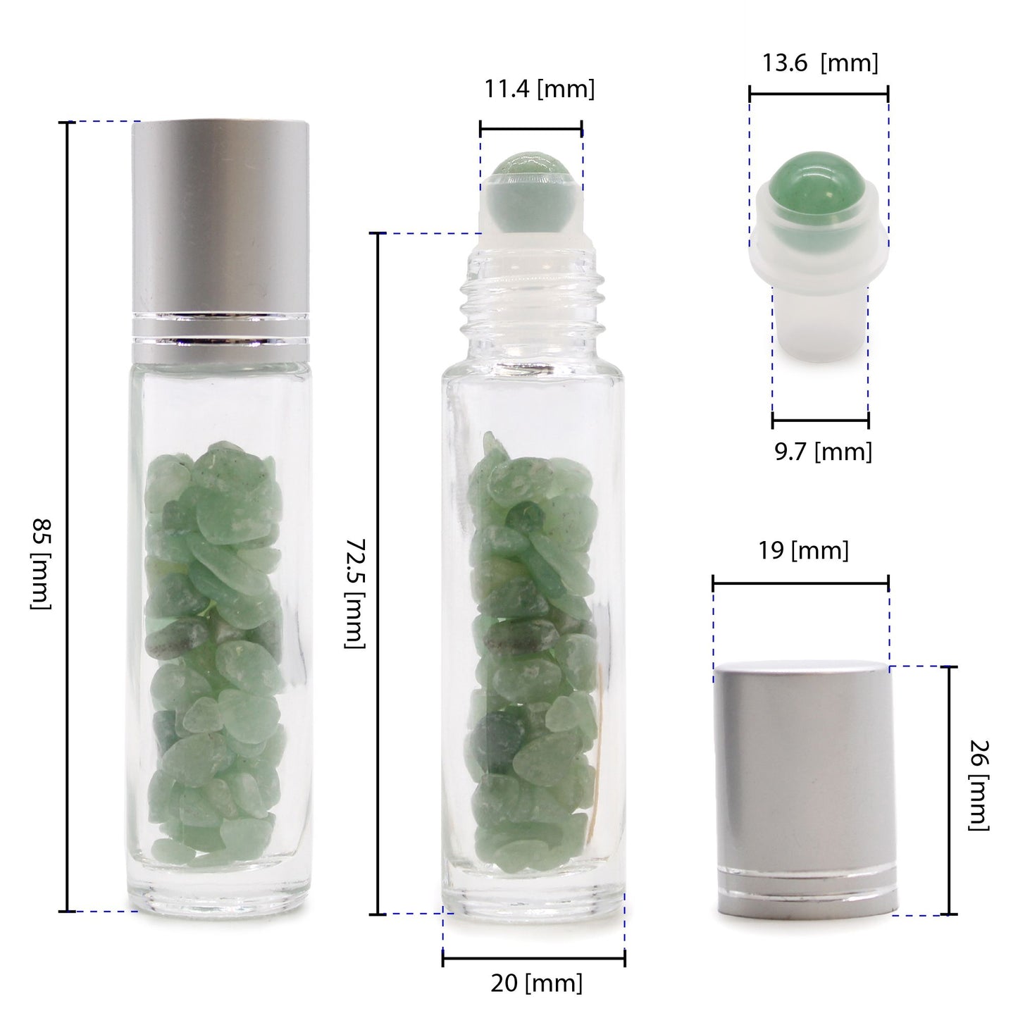 Gemstone Essential Oil Roller Bottle - Red Jasper  - Silver Cap + Gemstone Roller Tip for 5ml Bottle - Red Jasper
