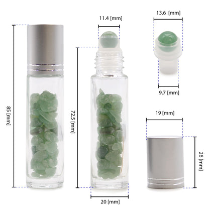 Drágakő illóolaj roll-on palack - Aventurin - Ezüst kupak + drágakő roll-on hegy 5 ml-es palackhoz - Aventurin