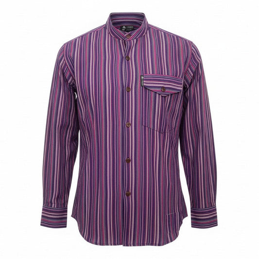 Nomad Sari Grandad Shirt - Black Purple
