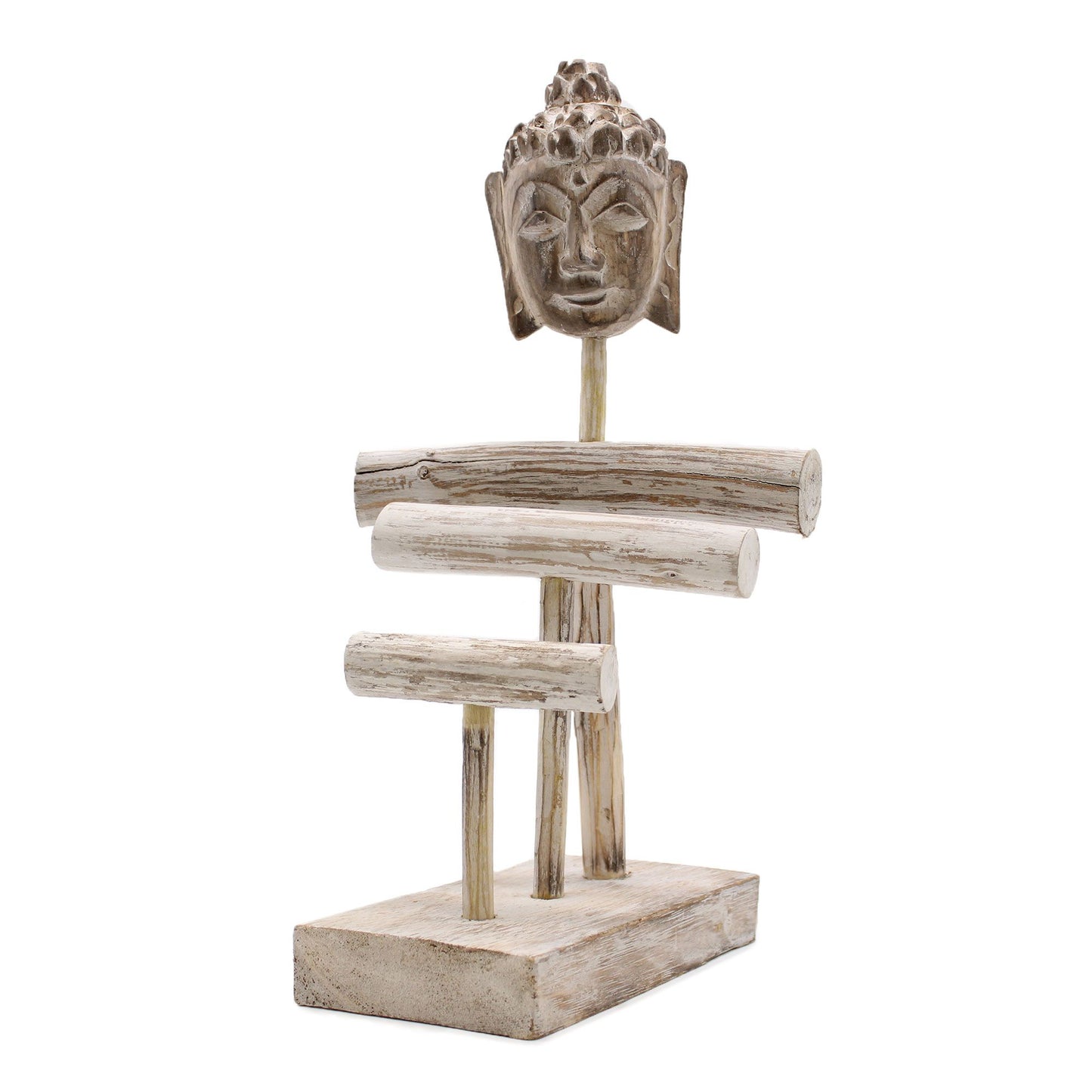 Háromágú gyertya- és Buddha-állvány - Fehérített