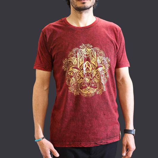 Nomad Szári Kőmosott Pamut Póló – Hamsa – Bordó – M-es