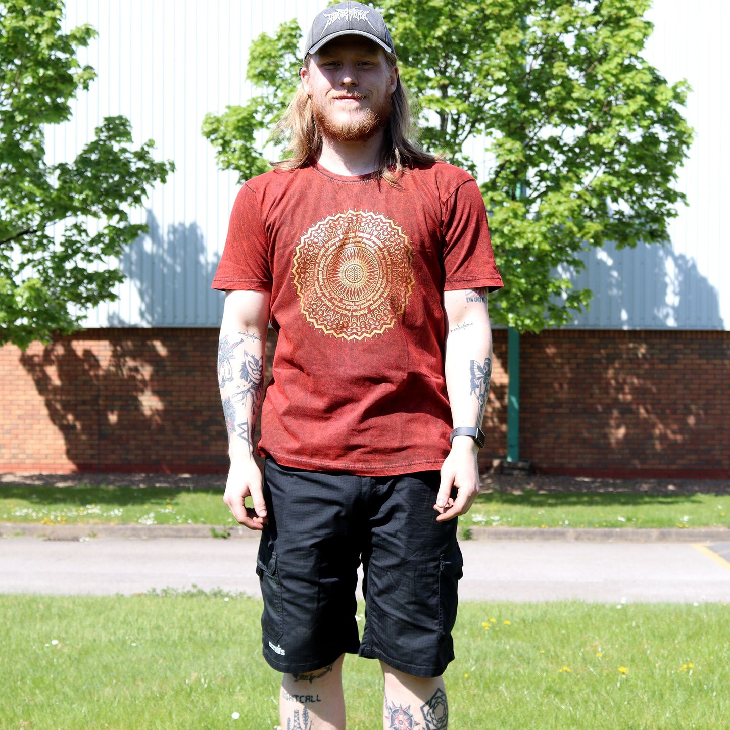 Nomad Sari Stonewashed Cotton T-Shirt - Mandala - Maroon