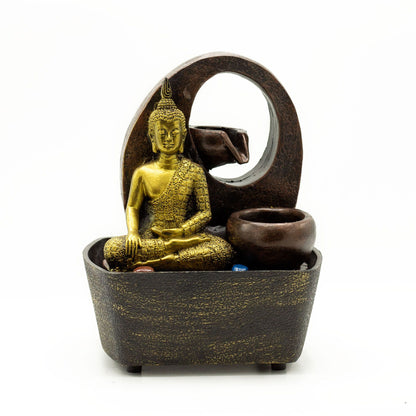 Asztali vízi dísz – 21,5 cm – Arany Buddha és cserepek