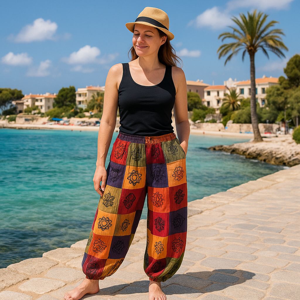 Nomad Sari Mushroom Pants - Block Print Designs - Orange Tones