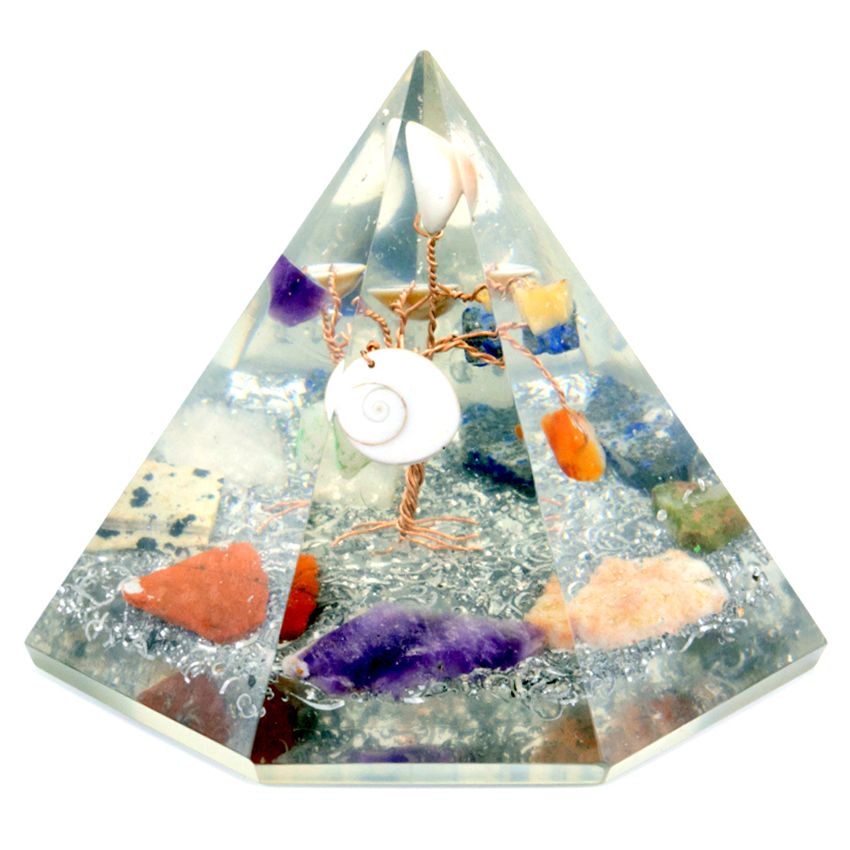 Orgonit 7 oldalú piramis – Drágakő Életfa – 90 mm