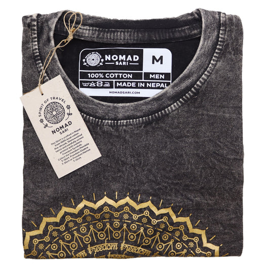 Nomad Sari Stonewashed Cotton T-Shirt - Mandala - Dark Grey