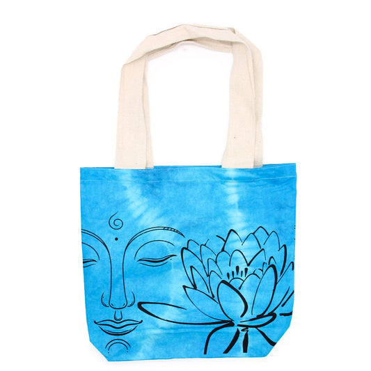 Tie-Dye Pamuttáska (170g) - 38x42x12cm - Lótusz Buddha - Kék - Natúr fogantyú