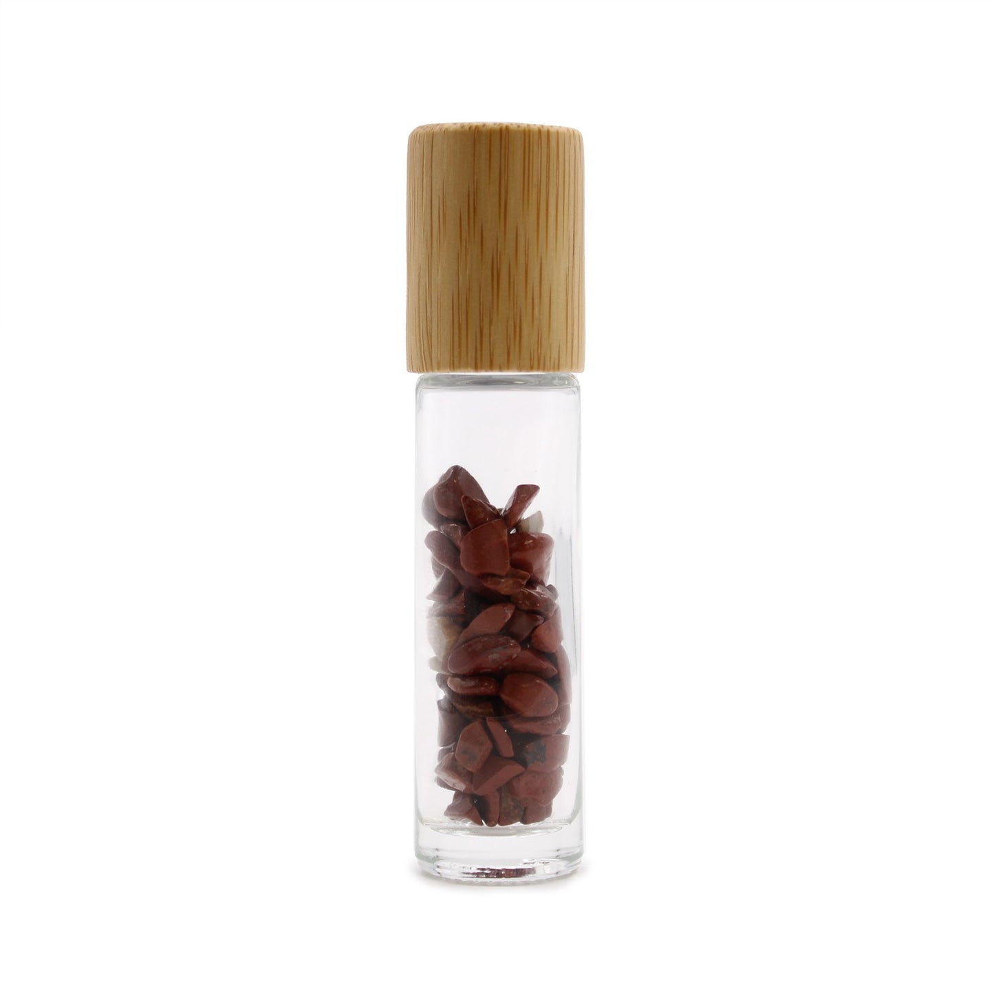 Drágakő illóolaj roll-on üveg - Vörös jáspis - Fa kupak + drágakő roll-on hegy 5 ml-es üveghez - Vörös jáspis