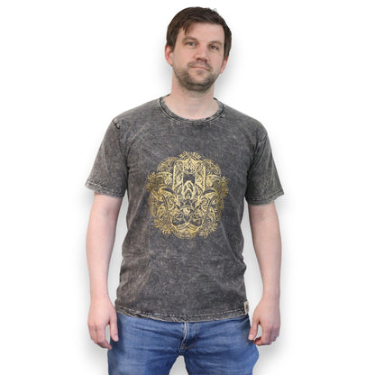 Nomad Sari Stonewashed pamut póló – Hamsa – Sötétszürke – M-es